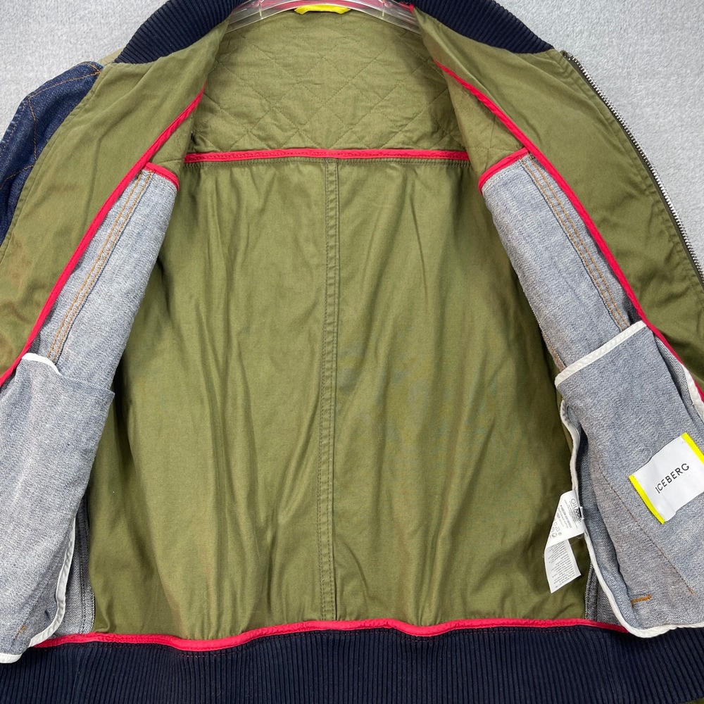 Iceberg Jacket Men XL Green Bomber Mixed Media Quilted Denim - Picture 5 of 11